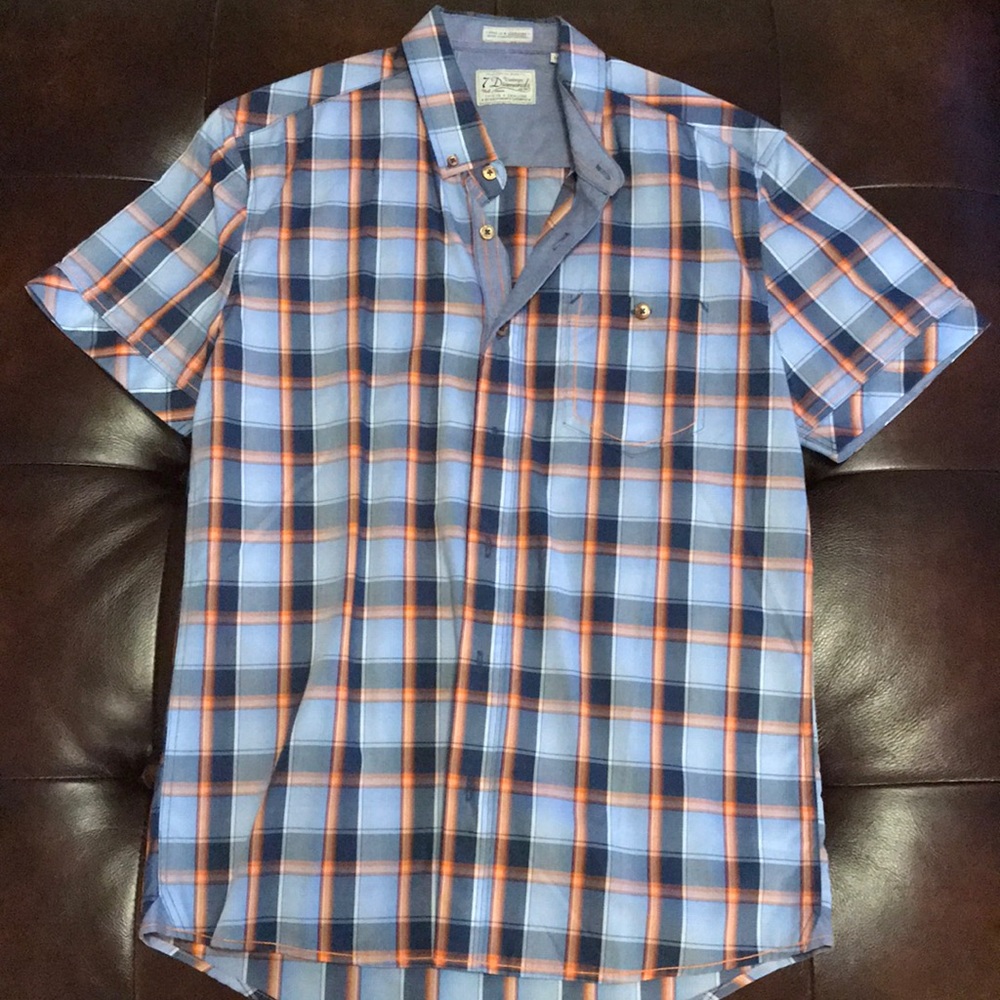 Checkered Blue & Orange 7 Diamonds Button Up